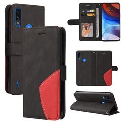 Luxury Two-color Stitching Leather Wallet Case Cover for Motorola Moto E7 Power - Black