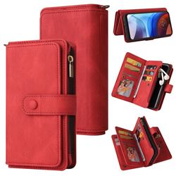 Luxury Multi-functional Zipper Wallet Leather Phone Case Cover for Motorola Moto E7 Power - Red