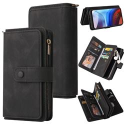 Luxury Multi-functional Zipper Wallet Leather Phone Case Cover for Motorola Moto E7 Power - Black