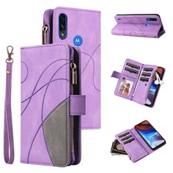 Luxury Two-color Stitching Multi-function Zipper Leather Wallet Case Cover for Motorola Moto E7 Power - Purple