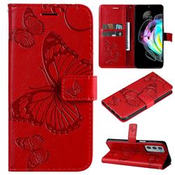 Embossing 3D Butterfly Leather Wallet Case for Motorola Edge 20 - Red