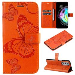 Embossing 3D Butterfly Leather Wallet Case for Motorola Edge 20 - Orange