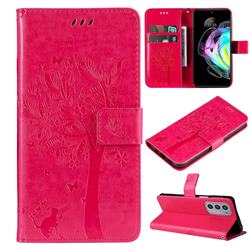 Embossing Butterfly Tree Leather Wallet Case for Motorola Edge 20 - Rose
