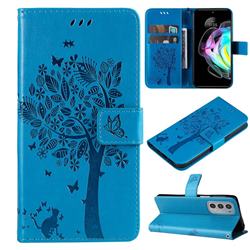 Embossing Butterfly Tree Leather Wallet Case for Motorola Edge 20 - Blue