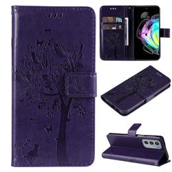 Embossing Butterfly Tree Leather Wallet Case for Motorola Edge 20 - Purple