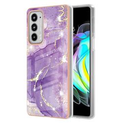 Fashion Purple Electroplated Gold Frame 2.0 Thickness Plating Marble IMD Soft Back Cover for Motorola Edge 20