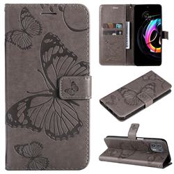 Embossing 3D Butterfly Leather Wallet Case for Motorola Edge 20 Lite - Gray