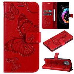 Embossing 3D Butterfly Leather Wallet Case for Motorola Edge 20 Lite - Red