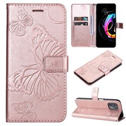 Embossing 3D Butterfly Leather Wallet Case for Motorola Edge 20 Lite - Rose Gold