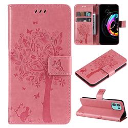 Embossing Butterfly Tree Leather Wallet Case for Motorola Edge 20 Lite - Pink