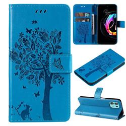 Embossing Butterfly Tree Leather Wallet Case for Motorola Edge 20 Lite - Blue