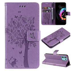 Embossing Butterfly Tree Leather Wallet Case for Motorola Edge 20 Lite - Violet