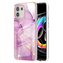 Dream Violet Electroplated Gold Frame 2.0 Thickness Plating Marble IMD Soft Back Cover for Motorola Edge 20 Lite