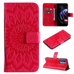 Embossing Sunflower Leather Wallet Case for Motorola Edge 20 Pro - Red