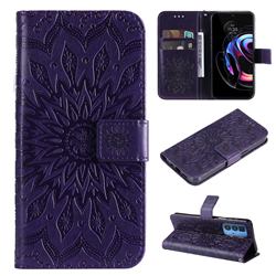 Embossing Sunflower Leather Wallet Case for Motorola Edge 20 Pro - Purple
