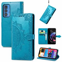 Embossing Imprint Mandala Flower Leather Wallet Case for Motorola Edge 20 Pro - Blue
