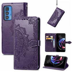 Embossing Imprint Mandala Flower Leather Wallet Case for Motorola Edge 20 Pro - Purple