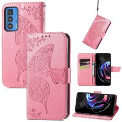 Embossing Mandala Flower Butterfly Leather Wallet Case for Motorola Edge 20 Pro - Pink
