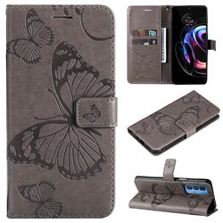 Embossing 3D Butterfly Leather Wallet Case for Motorola Edge 20 Pro - Gray