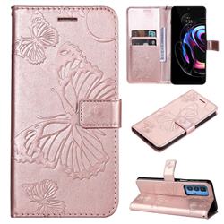 Embossing 3D Butterfly Leather Wallet Case for Motorola Edge 20 Pro - Rose Gold