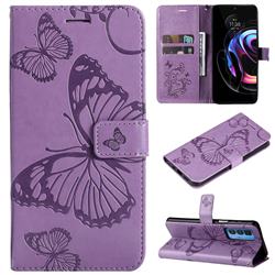 Embossing 3D Butterfly Leather Wallet Case for Motorola Edge 20 Pro - Purple