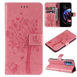 Embossing Butterfly Tree Leather Wallet Case for Motorola Edge 20 Pro - Pink