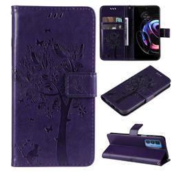 Embossing Butterfly Tree Leather Wallet Case for Motorola Edge 20 Pro - Purple