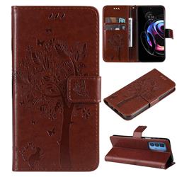 Embossing Butterfly Tree Leather Wallet Case for Motorola Edge 20 Pro - Coffee