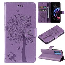 Embossing Butterfly Tree Leather Wallet Case for Motorola Edge 20 Pro - Violet