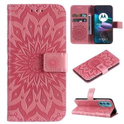 Embossing Sunflower Leather Wallet Case for Motorola Edge 30 - Pink