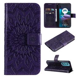 Embossing Sunflower Leather Wallet Case for Motorola Edge 30 - Purple