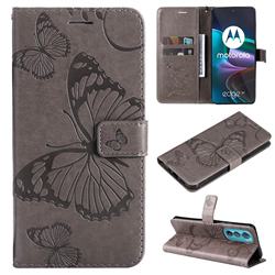 Embossing 3D Butterfly Leather Wallet Case for Motorola Edge 30 - Gray