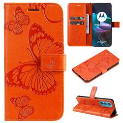 Embossing 3D Butterfly Leather Wallet Case for Motorola Edge 30 - Orange