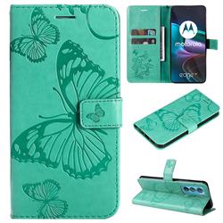 Embossing 3D Butterfly Leather Wallet Case for Motorola Edge 30 - Green