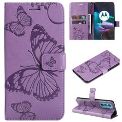 Embossing 3D Butterfly Leather Wallet Case for Motorola Edge 30 - Purple