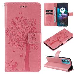 Embossing Butterfly Tree Leather Wallet Case for Motorola Edge 30 - Pink