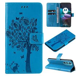 Embossing Butterfly Tree Leather Wallet Case for Motorola Edge 30 - Blue