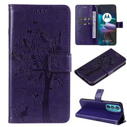 Embossing Butterfly Tree Leather Wallet Case for Motorola Edge 30 - Purple