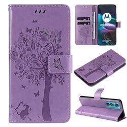 Embossing Butterfly Tree Leather Wallet Case for Motorola Edge 30 - Violet