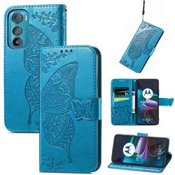 Embossing Mandala Flower Butterfly Leather Wallet Case for Motorola Edge 30 - Blue