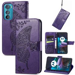 Embossing Mandala Flower Butterfly Leather Wallet Case for Motorola Edge 30 - Dark Purple