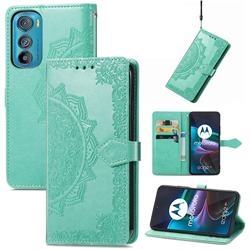 Embossing Imprint Mandala Flower Leather Wallet Case for Motorola Edge 30 - Green