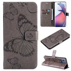 Embossing 3D Butterfly Leather Wallet Case for Motorola Edge 30 Fusion - Gray