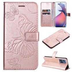 Embossing 3D Butterfly Leather Wallet Case for Motorola Edge 30 Fusion - Rose Gold