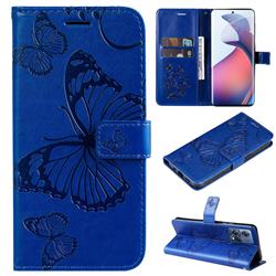 Embossing 3D Butterfly Leather Wallet Case for Motorola Edge 30 Fusion - Blue