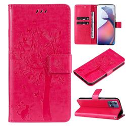 Embossing Butterfly Tree Leather Wallet Case for Motorola Edge 30 Fusion - Rose