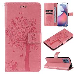 Embossing Butterfly Tree Leather Wallet Case for Motorola Edge 30 Fusion - Pink