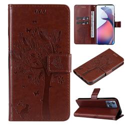 Embossing Butterfly Tree Leather Wallet Case for Motorola Edge 30 Fusion - Coffee
