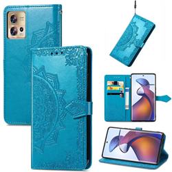Embossing Imprint Mandala Flower Leather Wallet Case for Motorola Edge 30 Fusion - Blue