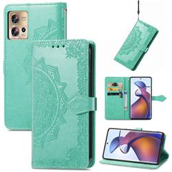 Embossing Imprint Mandala Flower Leather Wallet Case for Motorola Edge 30 Fusion - Green